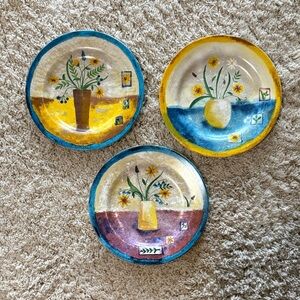 Sakura Vibrant Floral Ceramic Plates - Blue, Yellow, Violet, Green and Cream